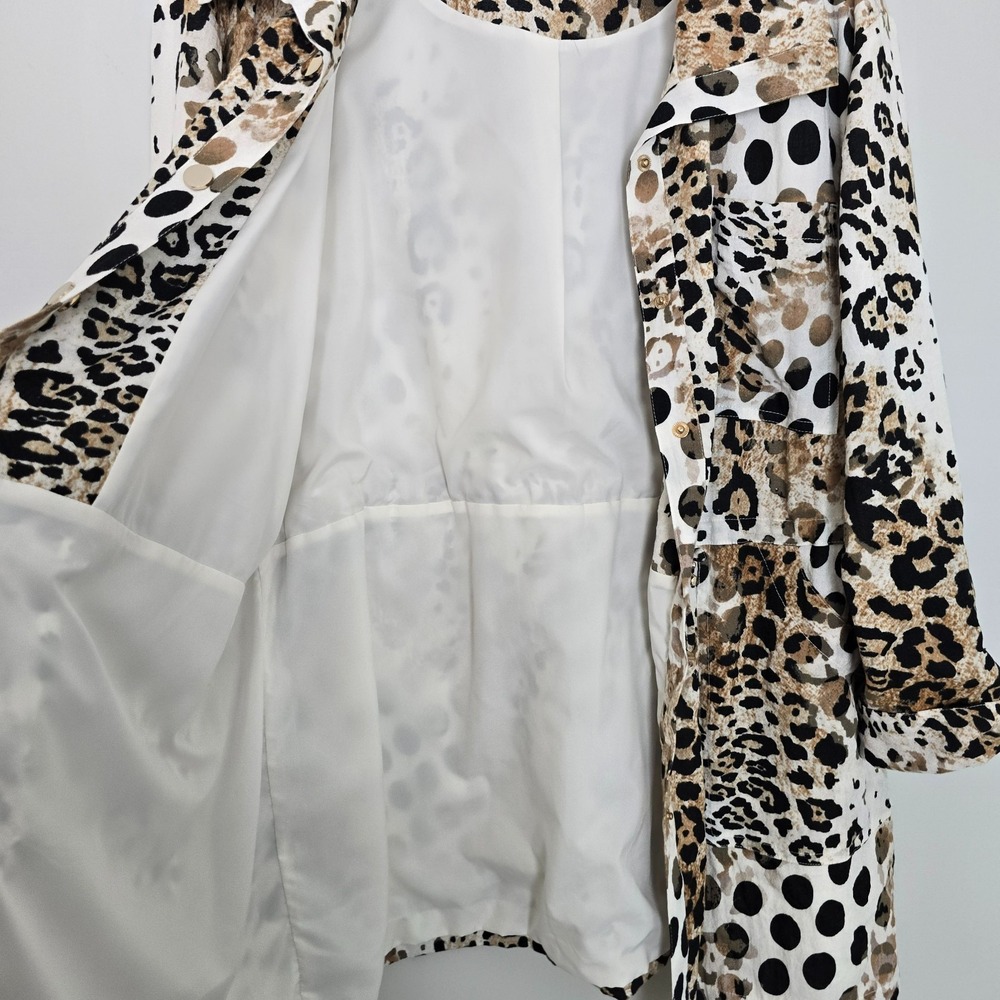 Chicos Womens Animal Print Longline Jacket Size XL Leopard‎ Lightweight Mob Wife - Picture 10 of 15